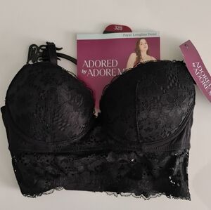 32B Adored by Adore Me Payal Longline Underwire Black Floral Lace Demi Cup Bra